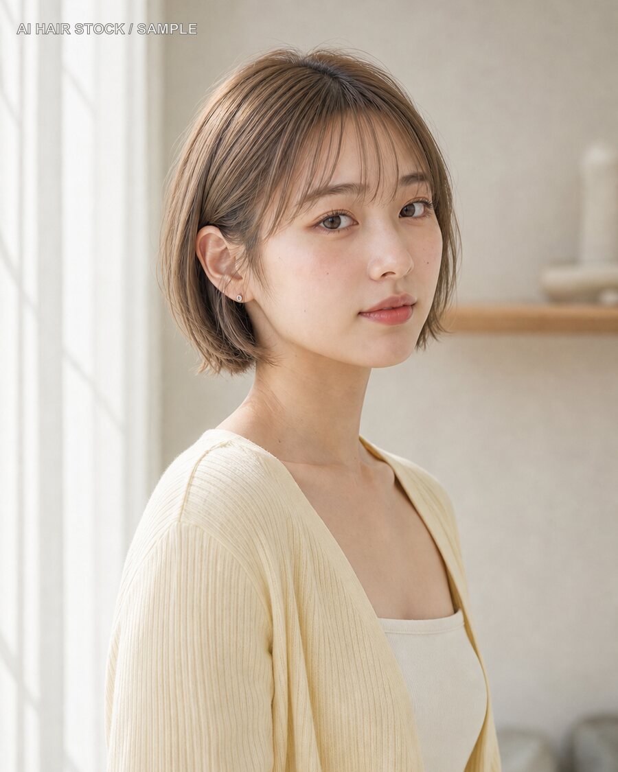 エアリーミニボブを斜め45度から見たAIヘアモデル