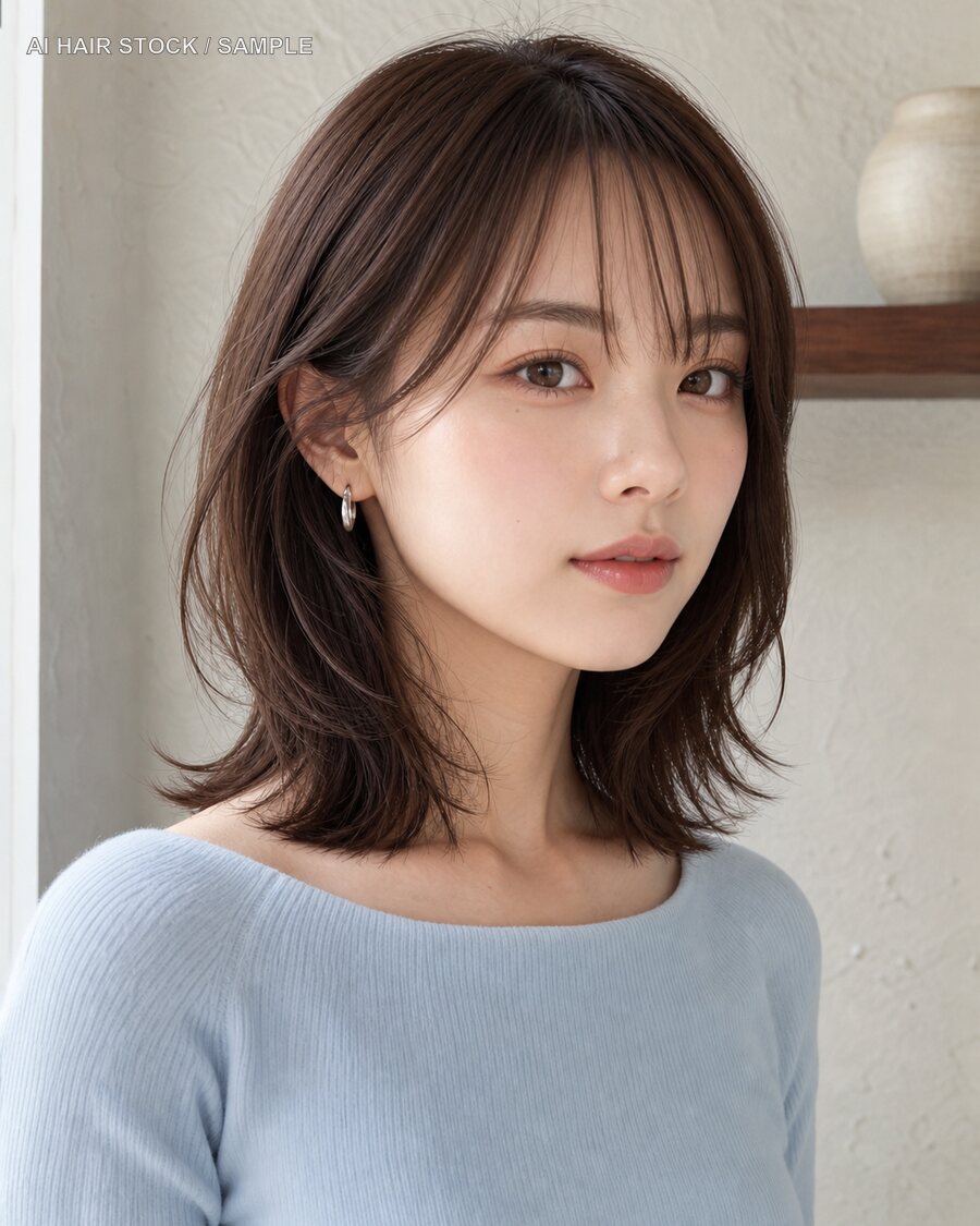 ココアハッシュミディアムを斜めから見たAIヘアモデル
