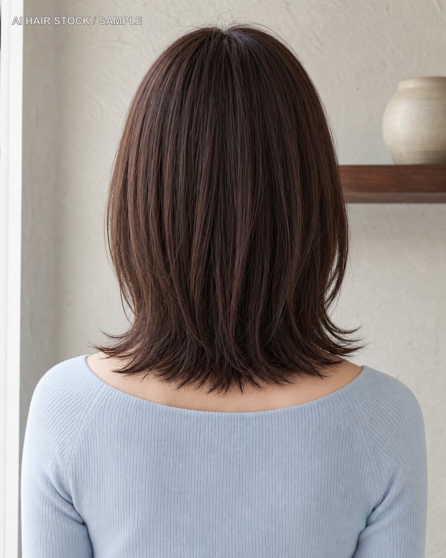 同じココアハッシュミディアムを後ろから見たAIヘアモデル