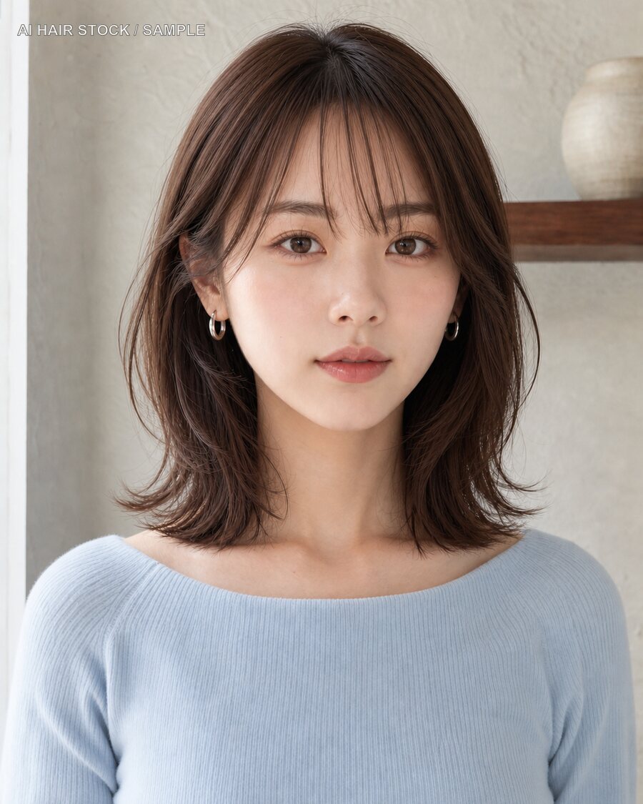 同じココアハッシュミディアムを正面から見たAIヘアモデル