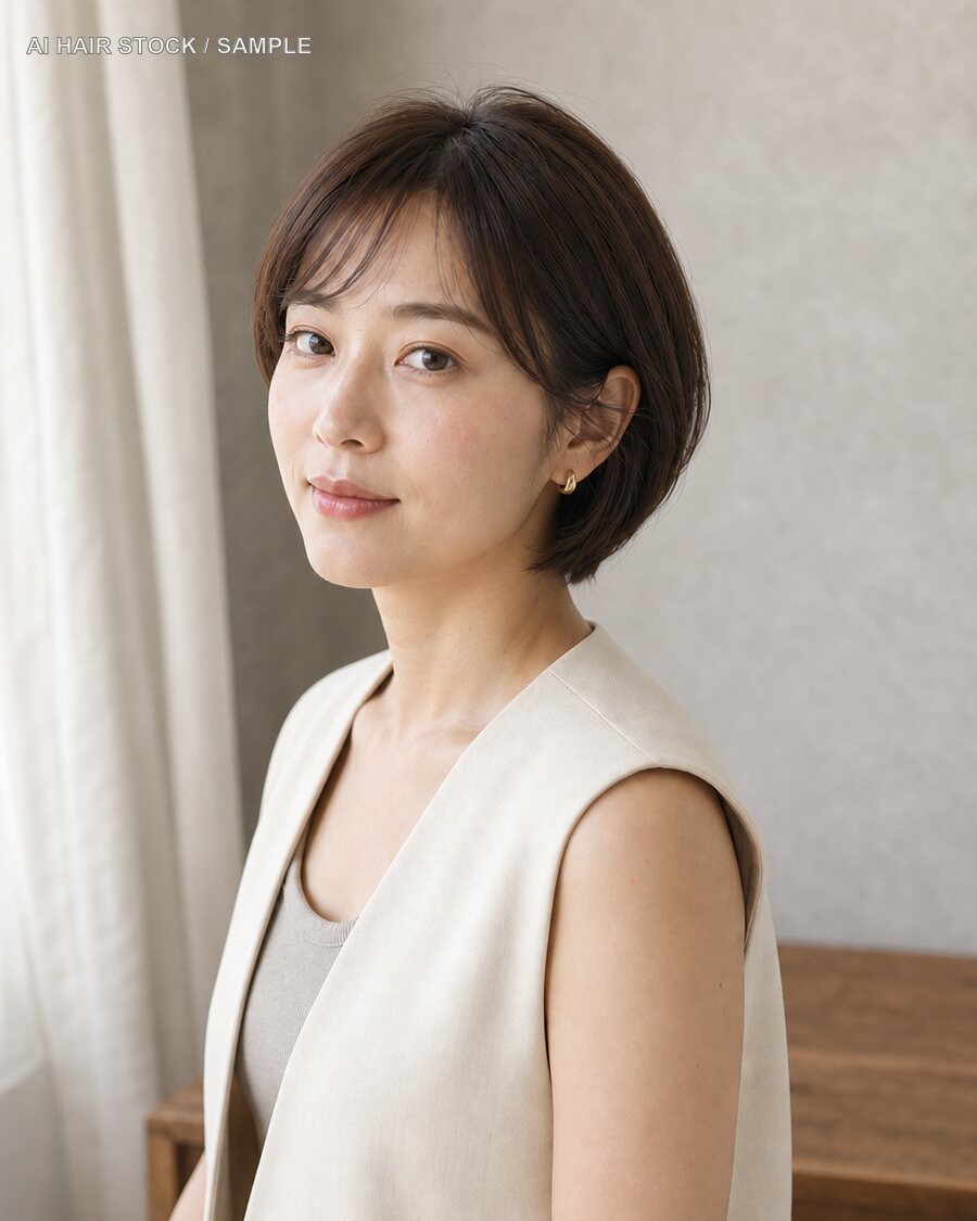 コンパクトショートボブを斜め45度から見たAIヘアモデル