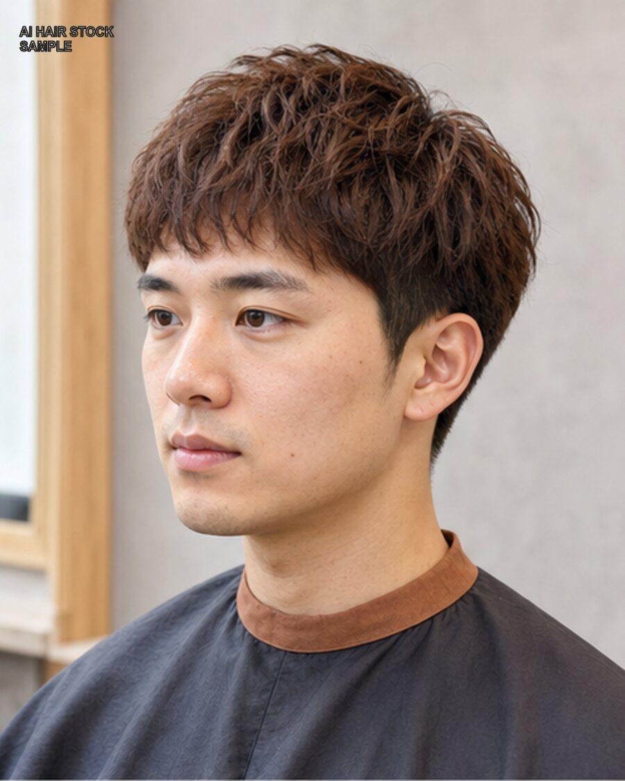 メンズカッパーショートを斜め45度から見たAIヘアモデル