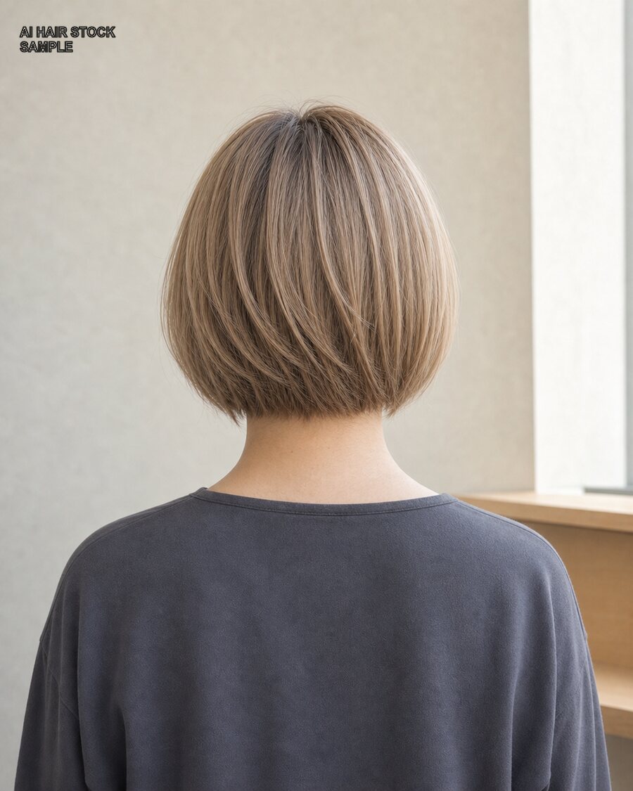 同じシアーベージュボブを後ろから見たAIヘアモデル