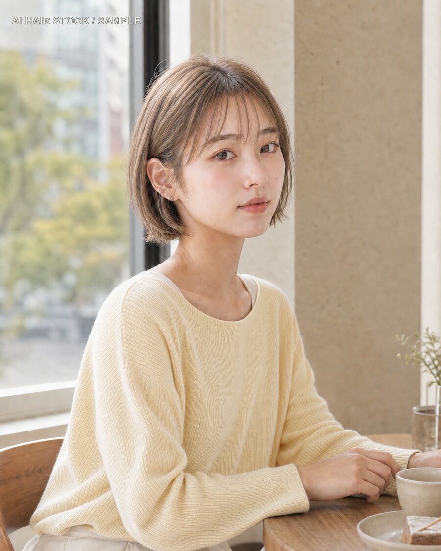 エアリーミニボブを斜め45度から見たAIヘアモデル
