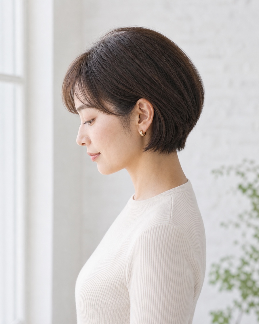 コンパクトショートボブを斜め45度から見たAIヘアモデル