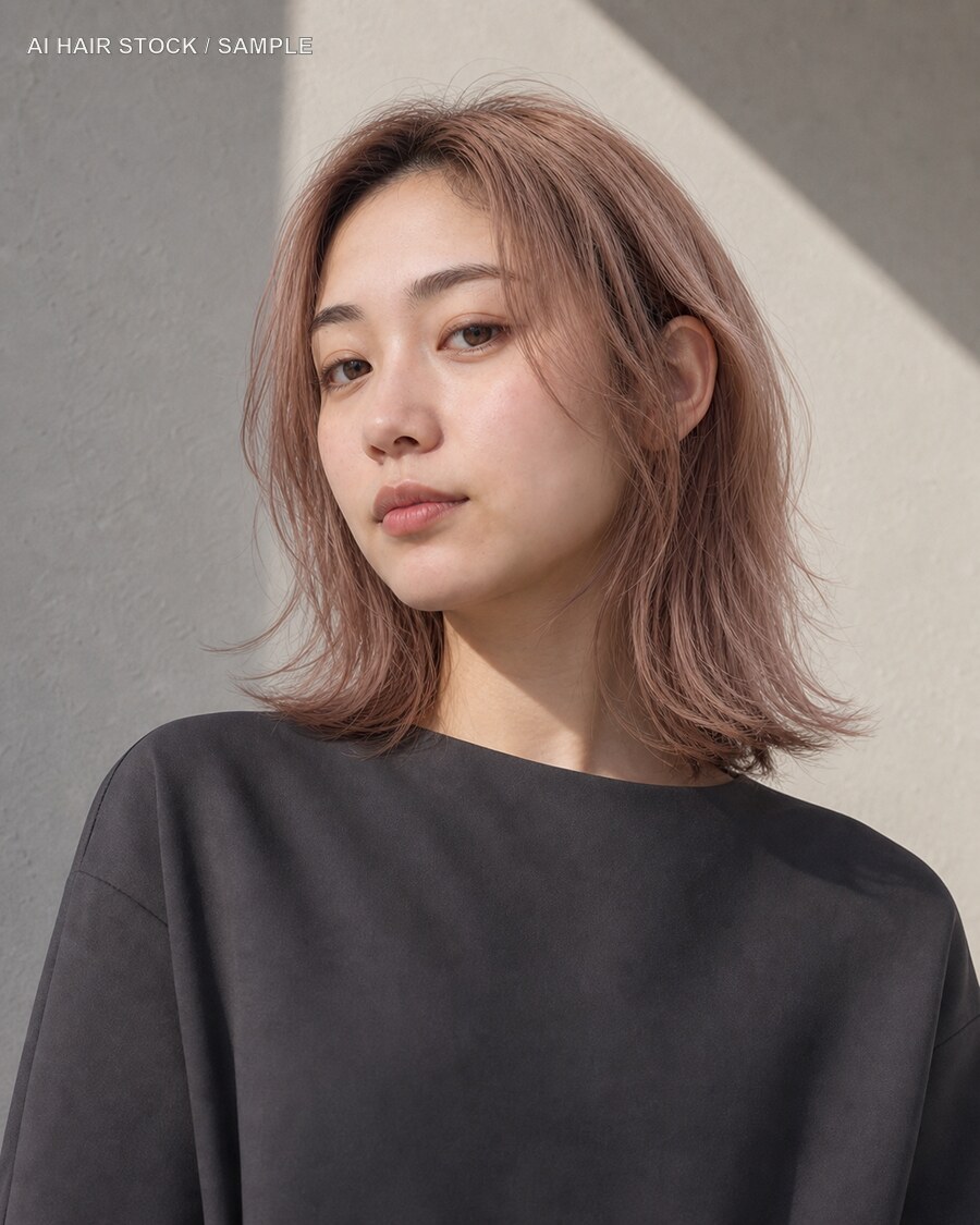 ダスティローズロブをローアングルと斜め光で見せたAIヘアモデル