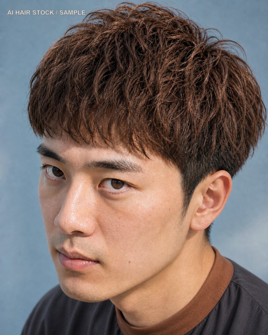 メンズカッパーショートを斜め45度から見たAIヘアモデル