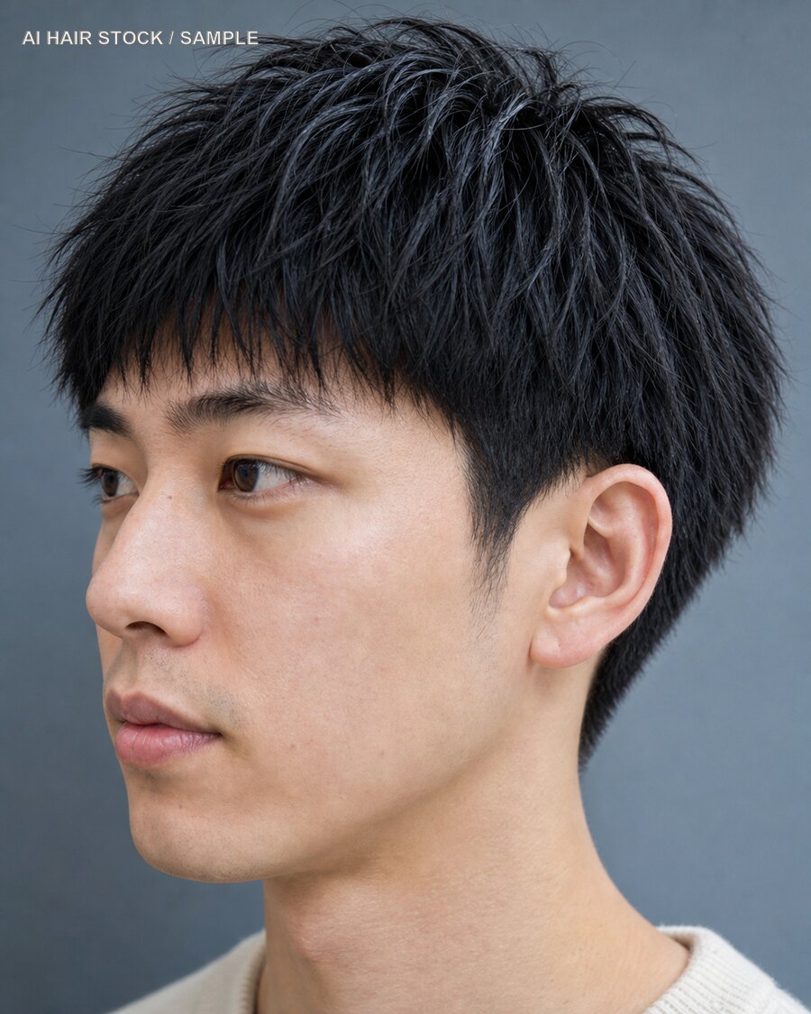 メンズテクスチャークロップを斜め45度から見たAIヘアモデル